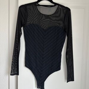A&F Black Sheer Long Sleeve Bodysuit